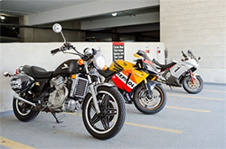 Motorcycle parking at The Ohio State University campus in Columbus, Ohio, is available to employees and students.